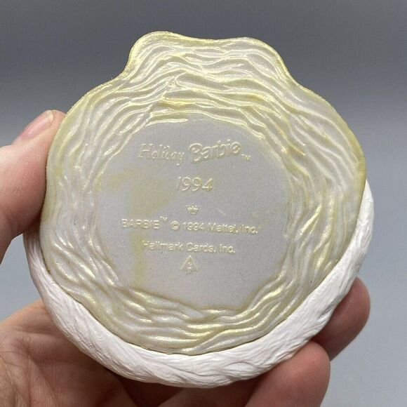 HALLMARK Keepsake Holiday Barbie White Gold Gown Christmas Ornament 1994 Vtg - Picture 3 of 3